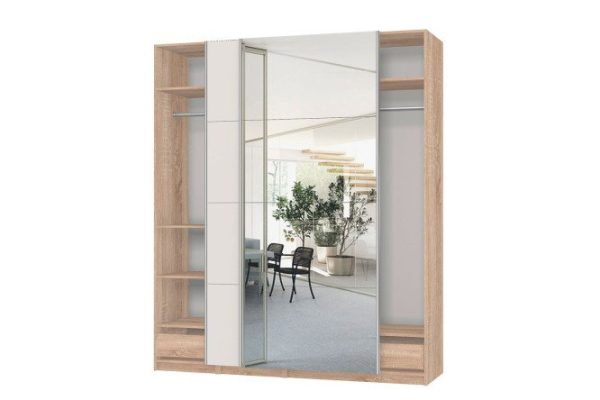 Sliding wardrobe Oscar 200x236x58 cm, Sonoma oak, white, with mirror inserts