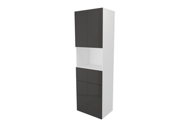 Wardrobe 2 doors, shelf and drawer Oscar Amika 60x192 with closers, white / black graphite gloss