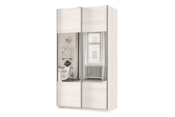 Sliding wardrobe 2-door Praktik 120x240x60 cm, light anchor ash, silver profile, with mirror inserts