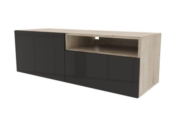Cabinet with 2 drawers and a shelf Oscar Amika 120x38 with closers, Sonoma oak / glossy black graphite