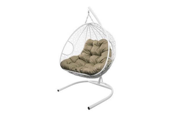 Hanging chair for two 119x186x120 cm, base and frame color white, finishing white