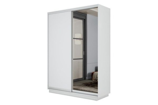 2-door wardrobe Slide-2 120x240x60 cm, white snow/silver, with one mirror