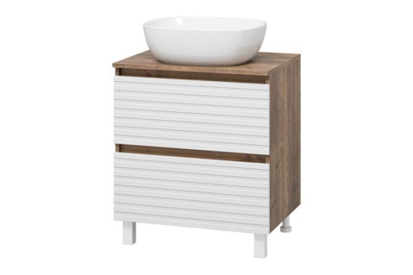 Floor stand Dakota 60 DAK-07060-19/01-2Я with 2 drawers 60 cm, frame color is Halifax oak tin, facade is white, Halifax oak tin