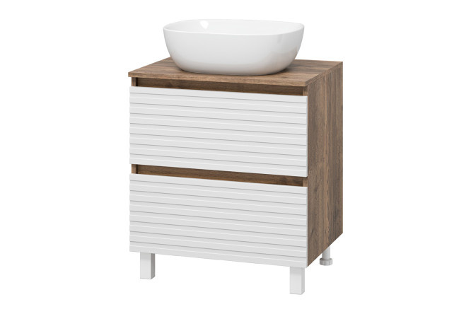 Floor stand Dakota 60 DAK-07060-19/01-2Я with 2 drawers 60 cm, frame color is Halifax oak tin, facade is white, Halifax oak tin