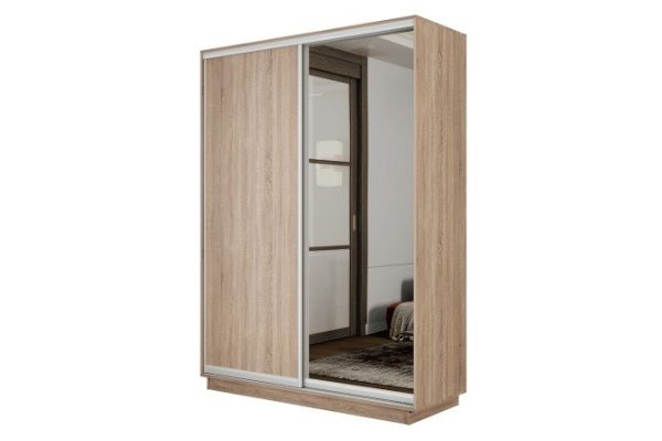 2-door wardrobe Slide-2 160x220x45 cm, Sonoma/silver, with one mirror
