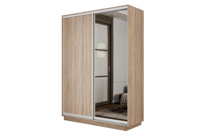 2-door wardrobe Slide-2 160x220x45 cm, Sonoma/silver, with one mirror