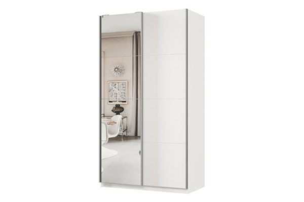 Sliding wardrobe 2-door Praktik 120x240x60 cm, white, silver profile, with one mirror