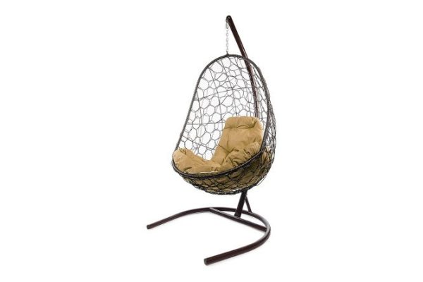 Hanging cocoon chair Oval 83x186x70 cm, base and frame color brown, finishing brown