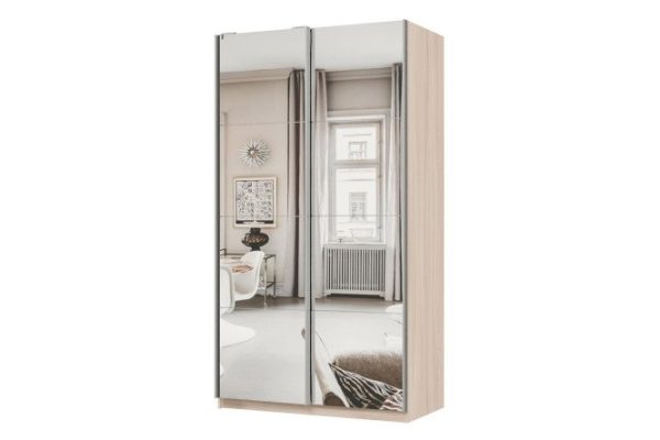 Sliding wardrobe 2-door Praktik 120x240x60 cm, light Shimo ash, silver profile, with two mirrors
