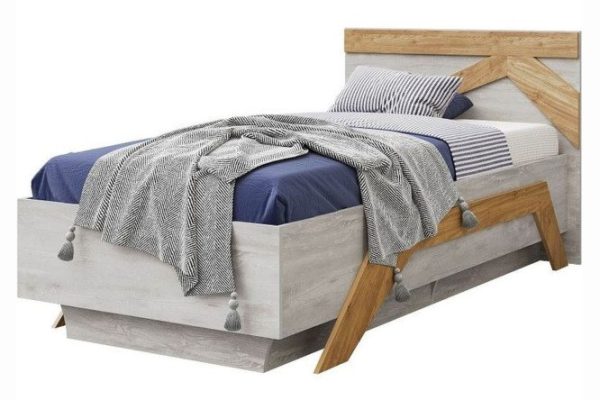 Bed Scandinavia color concrete pine light, Navarra oak