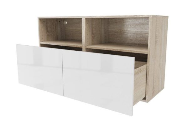 Cabinet with shelves and drawers Oscar Amika 120x64 with push to open, Sonoma oak / white gloss