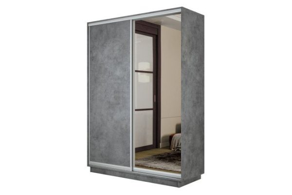 2-door wardrobe Slide-2 120x220x45 cm, concrete/silver, with one mirror