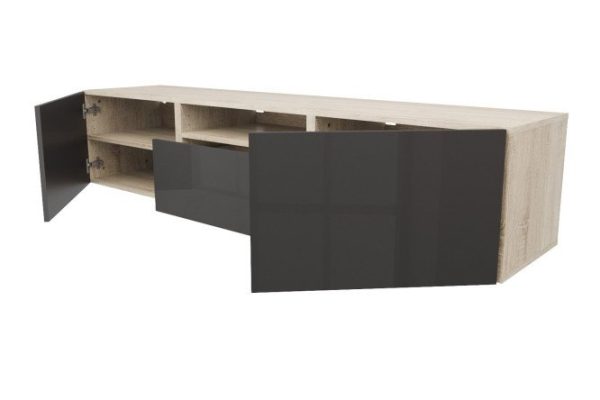 Cabinet with 2 doors, drawer and shelf Oscar Amika 180x38 with push to open, sonoma oak / white gloss