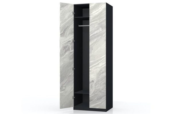 Wardrobe 2-door Oscar Marble 75x236x59.6 cm, anthracite, statuary