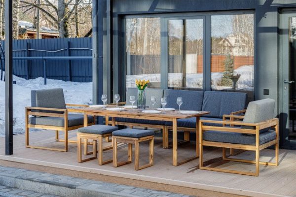 Dining set Brooklyn frame color light acacia, table tops light acacia