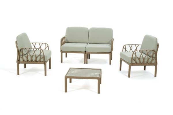 Furniture set Garda frame color beige, table tops transparent