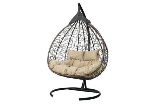 Hanging cocoon chair Fisht 135x190x100 cm, base and frame color black, finishing brown