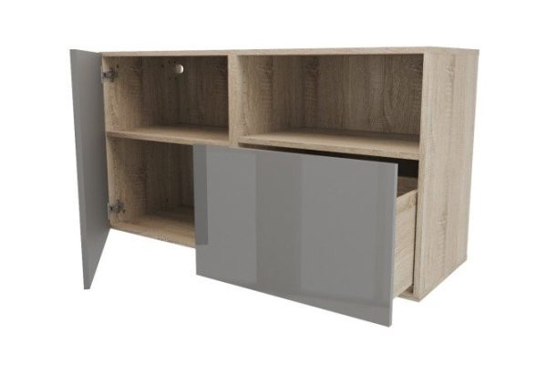Cabinet with door, shelf and drawer Oscar Amika 120x64 with closers, Sonoma oak / dusty gray gloss