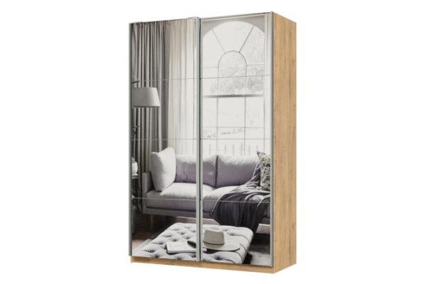 Sliding wardrobe 2-door Praktik 140x240x60 cm, bunratti, silver profile, with two mirrors