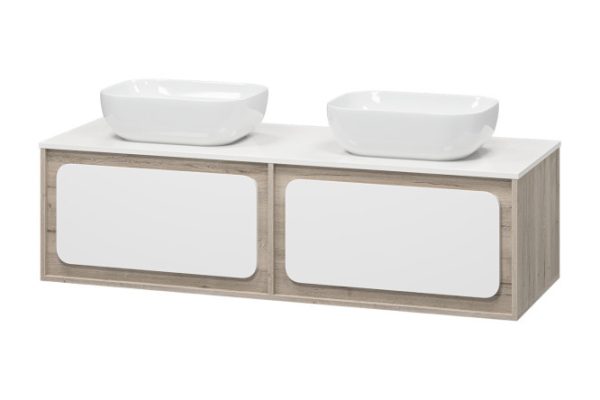 Hanging cabinet Double 150 P-Oak-09150-372Ya with 2 drawers 150 cm, frame color is white Halifax oak, white facade, white Halifax oak