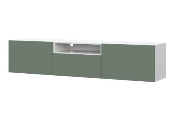 vdzppomswbqwz41j6z7pnfp4xmwg6xm1.jpg Cabinet Oscar Moon 180x40 with 2 doors, drawer and shelf, white / soft olive