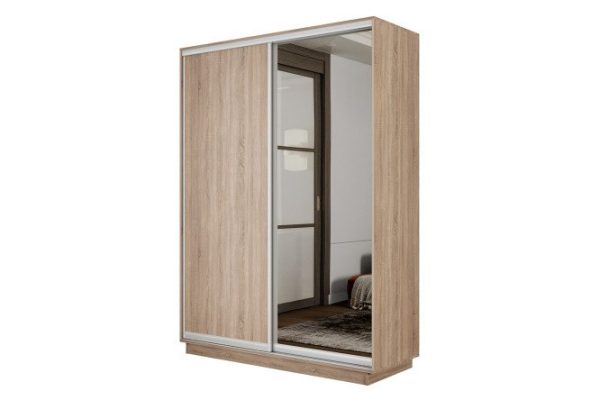 2-door wardrobe Slide-2 120x240x60 cm, Sonoma/silver, with one mirror
