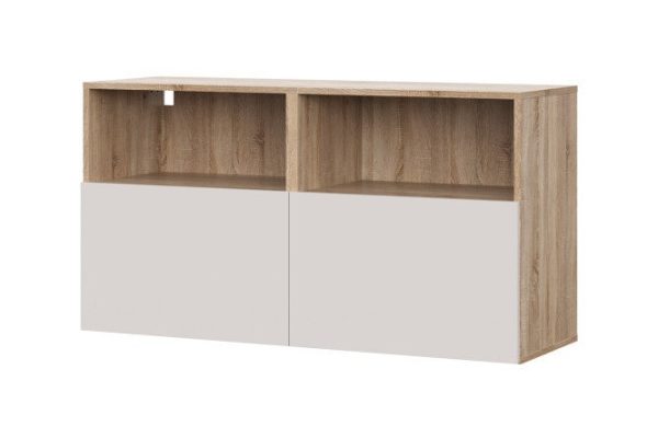 Cabinet Oscar Moon 120x64 with 2 drawers and 2 shelves, Sonoma oak / Santiago soft