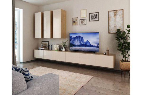 vnl9glrg9vf009igx3olhgrh3gsks2lt.jpg Living room Oscar Amika with push-to-open cabinet, sonoma oak/cashmere gloss
