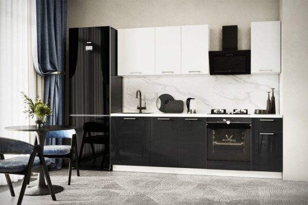 Kitchen set City 240x210x52.6 cm, frame color white, facade white gloss, graphite gloss