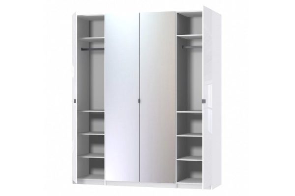 Wardrobe 4-door Oscar Amika 200x236x58 cm, white glossy, with two mirrors