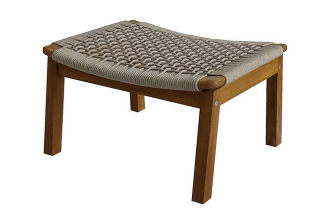 Ottoman Calisto 47x31x56 cm, frame color natural teak, beige finish