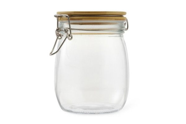 Storage jar with lid BERKRAFT Bamboo 11x14.5x11 cm, 750 ml