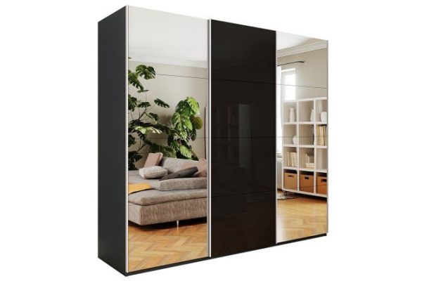 3-door wardrobe Comet 240x220x66 cm, diamond gray, black