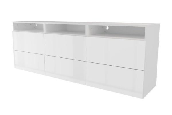 w57d3370fskgz7h7ynifqs10iw1jdhjx.jpg Cabinet 3 shelves and 6 drawers Oscar Amika 180x64 with push to open, white / white gloss