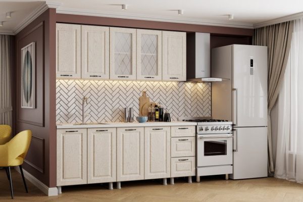 Kitchen set Graywood 200x214.2x50.6 cm, frame color white, facade cream oak