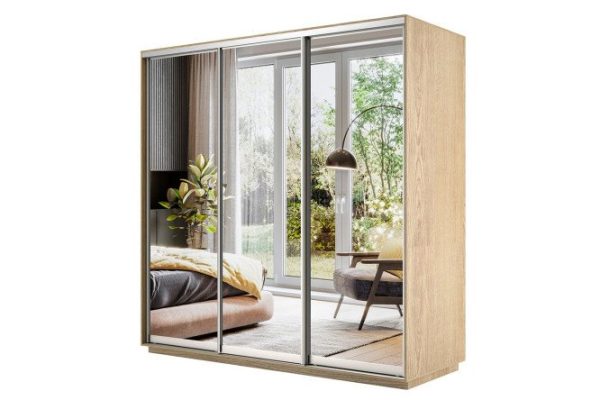 3-door wardrobe Slide 180x220x60 cm, Sonoma, with three mirrors
