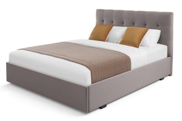 Bed with lifting mechanism Angela 160x200 cm, grey-beige, velor