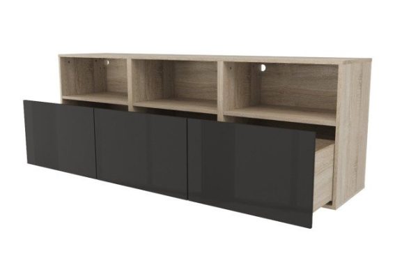 Cabinet 3 shelves and 3 drawers Oscar Amika 180x64 with closers, Sonoma oak / glossy black graphite