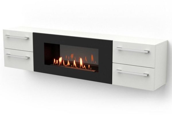 TV stand LUX FIRE Neva wall-mounted 1700 matte, white with bio-fireplace 900
