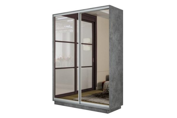 2-door wardrobe Slide-2 120x240x45 cm, concrete/silver, with two mirrors