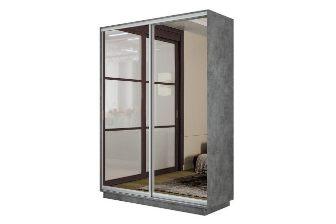 2-door wardrobe Slide-2 120x240x45 cm, concrete/silver, with two mirrors