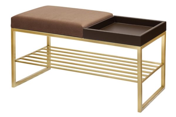 Banquette Ruby box smooth upholstery color mocha, legs gold