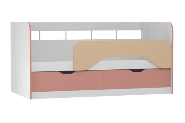 Bed with side Rainbow 80x160 cm color white textured, pink, cappuccino