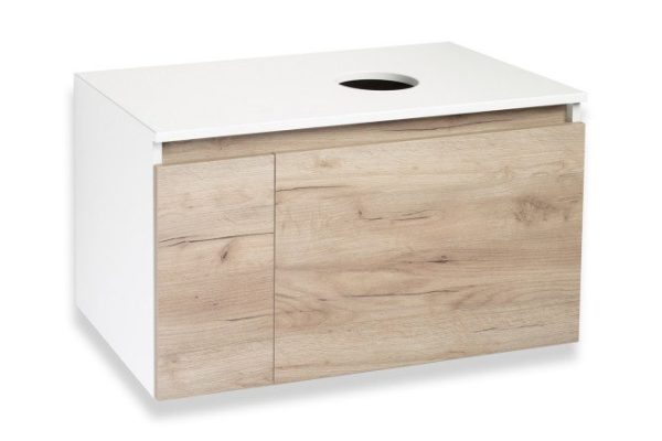 Hanging cabinet RUNO Bari 00-00001375 80 cm, frame color white, facade crafted oak