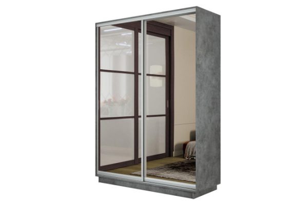 2-door wardrobe Slide-2 140x240x45 cm, Concrete/silver, with two mirrors