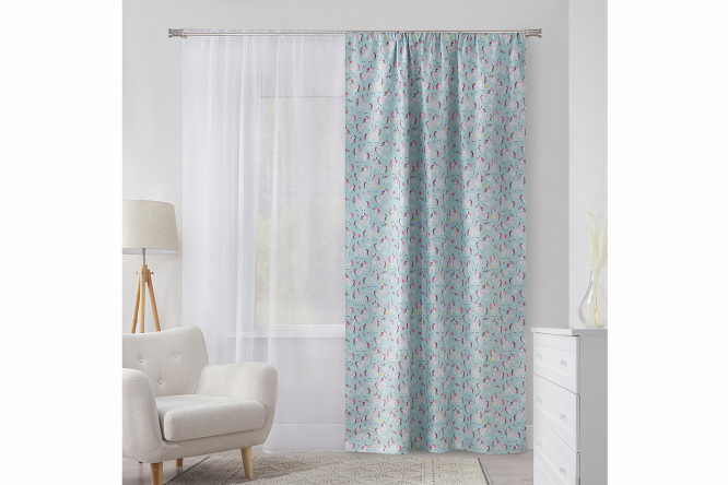 Children's curtain with MICASA Roxi ribbon, 1 piece, turquoise, white, 150x280 cm