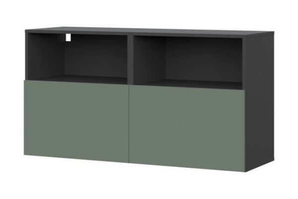 Cabinet Oscar Moon 120x64 with 2 drawers and 2 shelves, anthracite / olive soft
