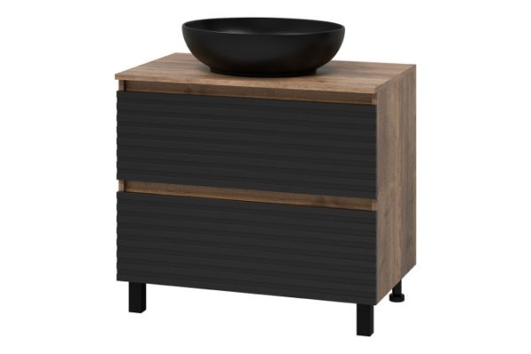 Floor stand Dakota 80 DAK-07080-19/01-2Я with 2 drawers 80 cm, frame color Halifax oak tin, facade black quartz, Halifax oak tin