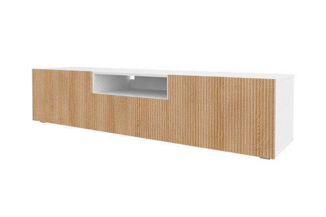 Nightstand Oscar Amelie 180x40 with 2 doors, drawer and shelf, white / wave Canadian oak