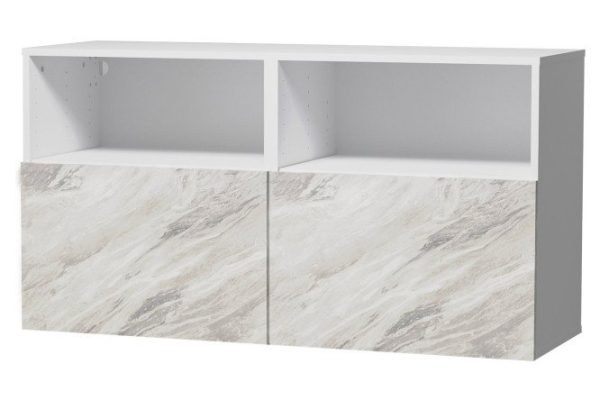 Cabinet with shelves and drawers Oscar Statuario 120x64 with push to open, white / statuario